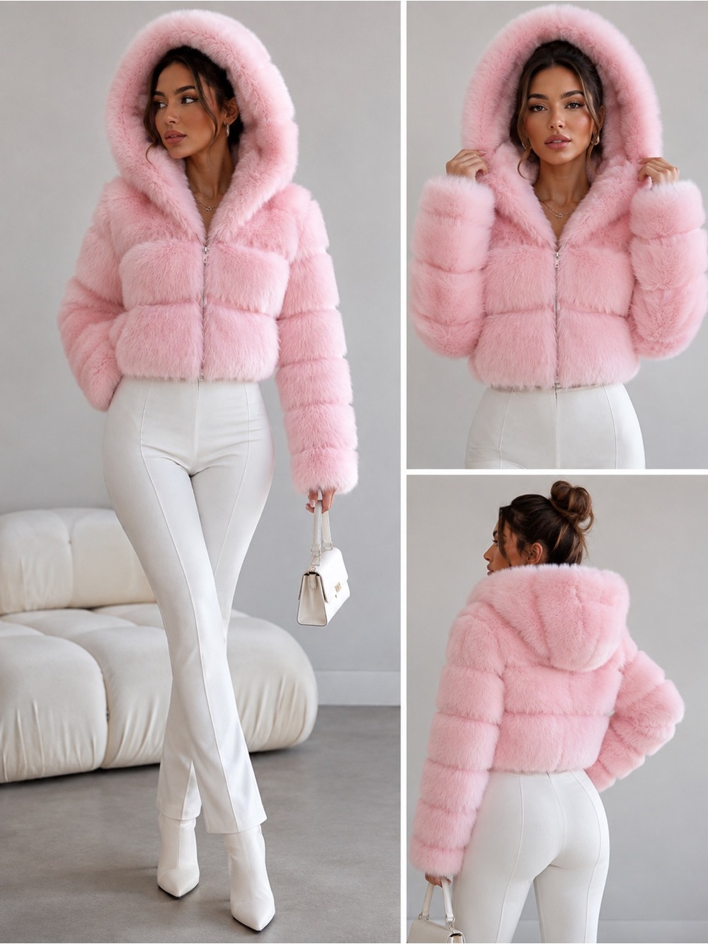 Pink Luxe Hooded Faux-Fur Jacket